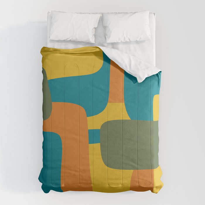Deconstructed Quilt Modern Minimalist Pattern in Teal, Green, Orange, and Mustard Comforter Gallery Image 6