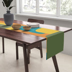 Deconstructed Quilt Modern Minimalist Pattern in Teal, Green, Orange, and Mustard Table Runner Gallery Image 2