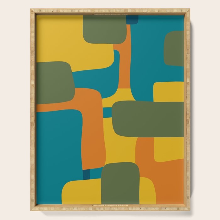 Deconstructed Quilt Modern Minimalist Pattern in Teal, Green, Orange, and Mustard Serving Tray Gallery Image 1