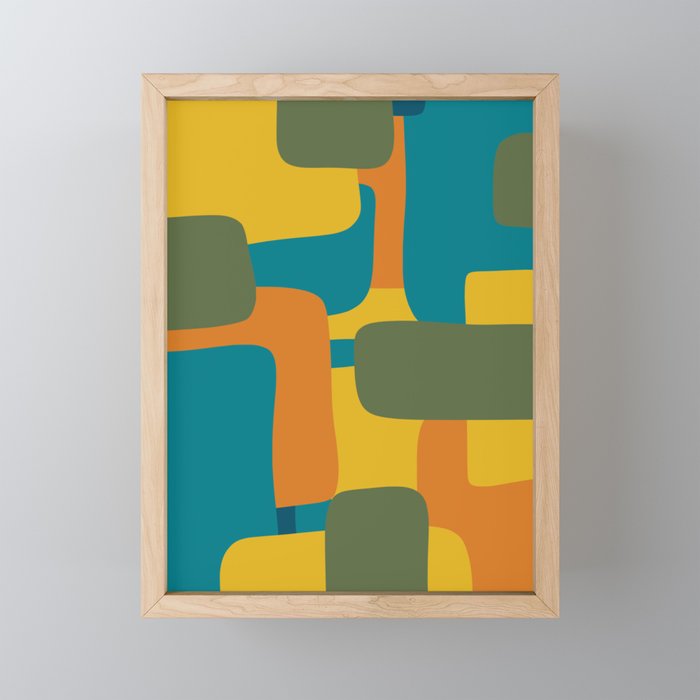 Deconstructed Quilt Modern Minimalist Pattern in Teal, Green, Orange, and Mustard Mini Art Print Gallery Image 1