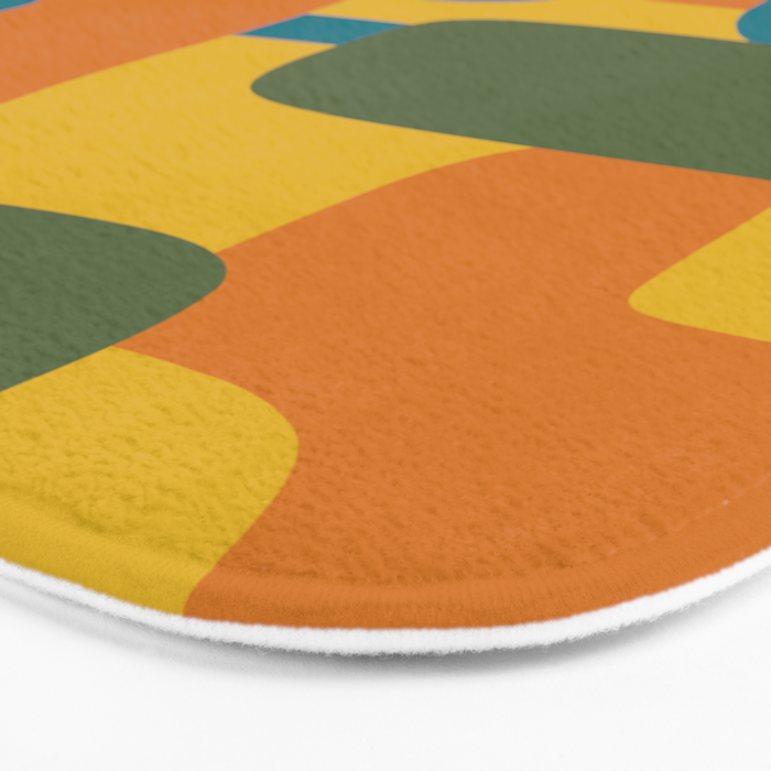Deconstructed Quilt Modern Minimalist Pattern in Teal, Green, Orange, and Mustard Bath Mat Gallery Image 3