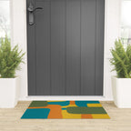 Deconstructed Quilt Modern Minimalist Pattern in Teal, Green, Orange, and Mustard Welcome Mat Gallery Image 3
