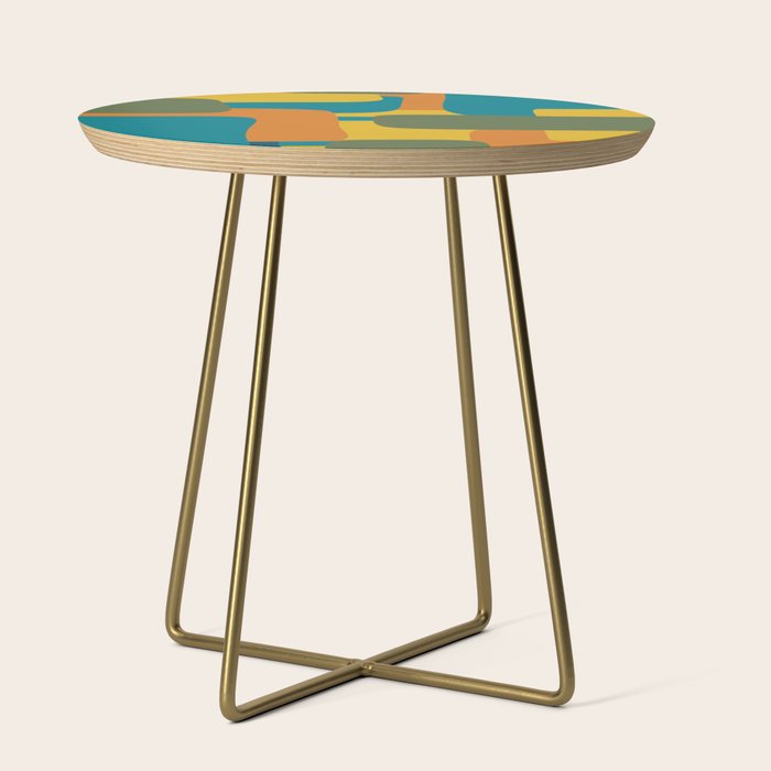 Deconstructed Quilt Modern Minimalist Pattern in Teal, Green, Orange, and Mustard Side Table Gallery Image 1