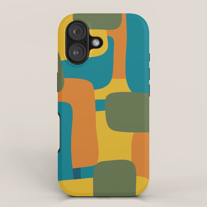 Deconstructed Quilt Modern Minimalist Pattern in Teal, Green, Orange, and Mustard iPhone Case Gallery Image 1