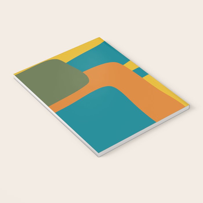 Deconstructed Quilt Modern Minimalist Pattern in Teal, Green, Orange, and Mustard Notebook Gallery Image 3