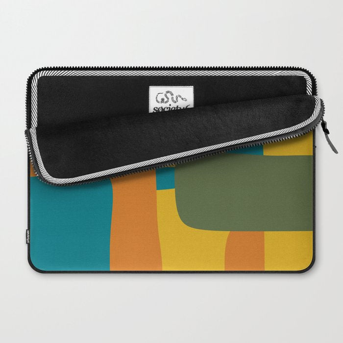 Deconstructed Quilt Modern Minimalist Pattern in Teal, Green, Orange, and Mustard Laptop Sleeve Gallery Image 2