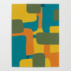 Deconstructed Quilt Modern Minimalist Pattern in Teal, Green, Orange, and Mustard Poster Gallery Image 4