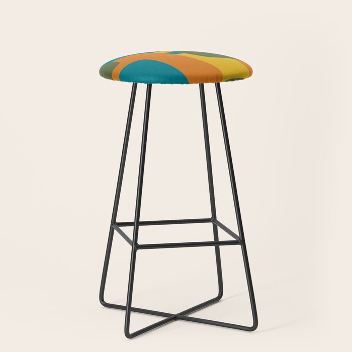 Deconstructed Quilt Modern Minimalist Pattern in Teal, Green, Orange, and Mustard Stool Gallery Image 1