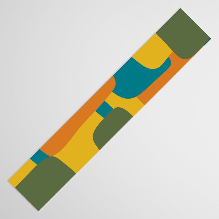 Deconstructed Quilt Modern Minimalist Pattern in Teal, Green, Orange, and Mustard Table Runner Gallery Image 3