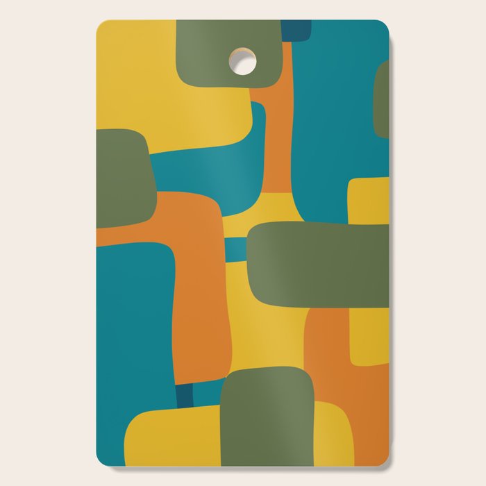 Deconstructed Quilt Modern Minimalist Pattern in Teal, Green, Orange, and Mustard Cutting Board Gallery Image 1
