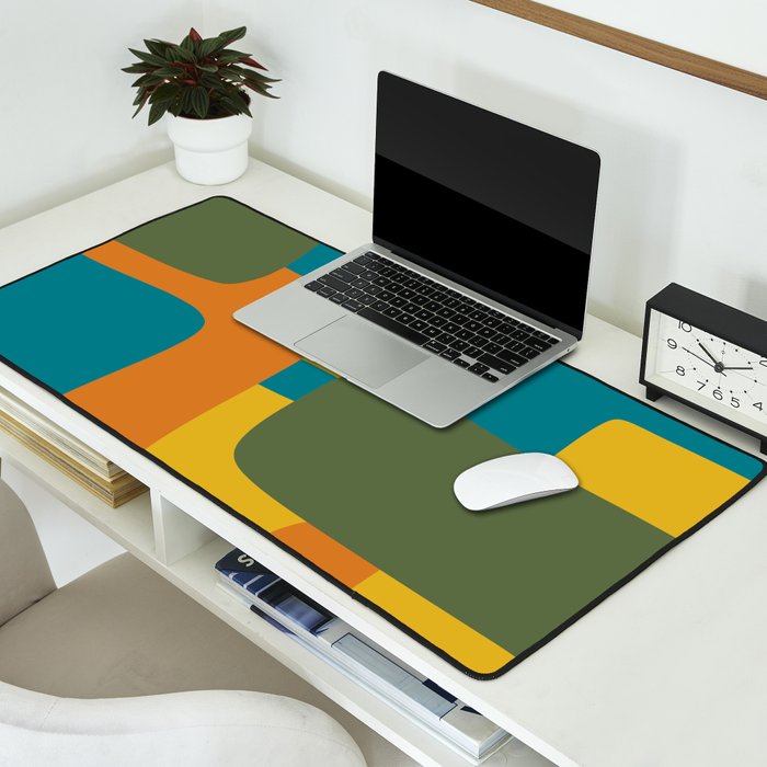 Deconstructed Quilt Modern Minimalist Pattern in Teal, Green, Orange, and Mustard Desk Mat Gallery Image 2