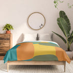 Deconstructed Quilt Modern Minimalist Pattern in Teal, Green, Orange, and Mustard Comforter Gallery Image 3