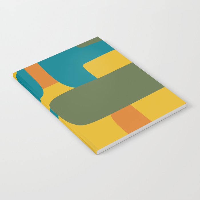 Deconstructed Quilt Modern Minimalist Pattern in Teal, Green, Orange, and Mustard Notebook Gallery Image 2