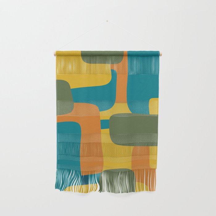 Deconstructed Quilt Modern Minimalist Pattern in Teal, Green, Orange, and Mustard Wall Hanging Gallery Image 1
