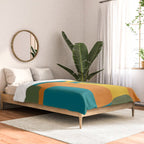 Deconstructed Quilt Modern Minimalist Pattern in Teal, Green, Orange, and Mustard Comforter Gallery Image 2