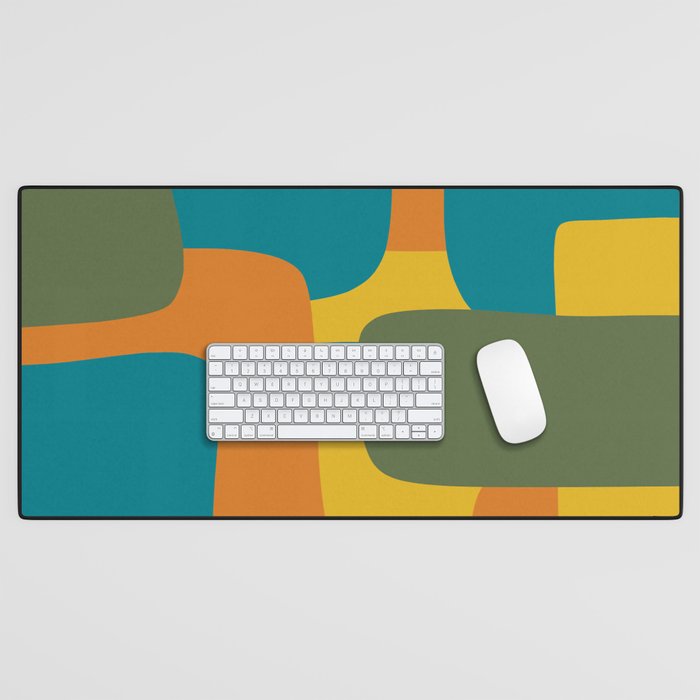 Deconstructed Quilt Modern Minimalist Pattern in Teal, Green, Orange, and Mustard Desk Mat Gallery Image 1