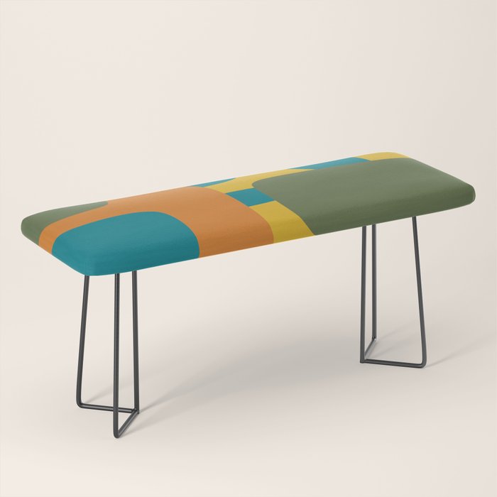 Deconstructed Quilt Modern Minimalist Pattern in Teal, Green, Orange, and Mustard Bench Gallery Image 1