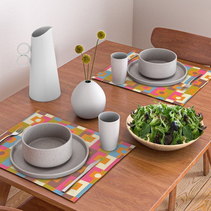 Mid Century Modern Geometric Colorful Eclectic Rektangel Pattern Placemat Gallery Image 2