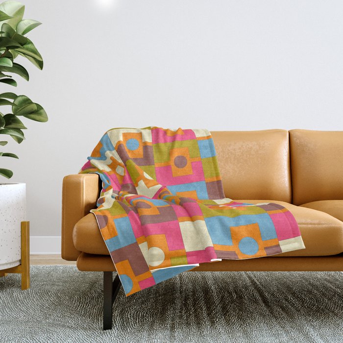 Mid Century Modern Geometric Colorful Eclectic Rektangel Pattern Throw Blanket Gallery Image 1
