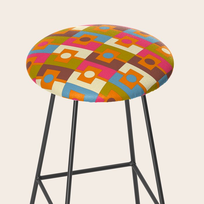 Mid Century Modern Geometric Colorful Eclectic Rektangel Pattern Stool Gallery Image 2