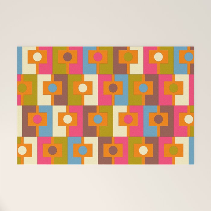 Mid Century Modern Geometric Colorful Eclectic Rektangel Pattern Welcome Mat Gallery Image 1