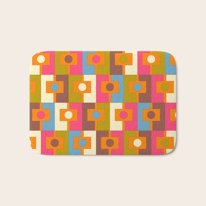 Mid Century Modern Geometric Colorful Eclectic Rektangel Pattern Bath Mat Gallery Image 1