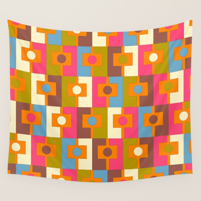 Mid Century Modern Geometric Colorful Eclectic Rektangel Pattern Wall Tapestry Gallery Image 4
