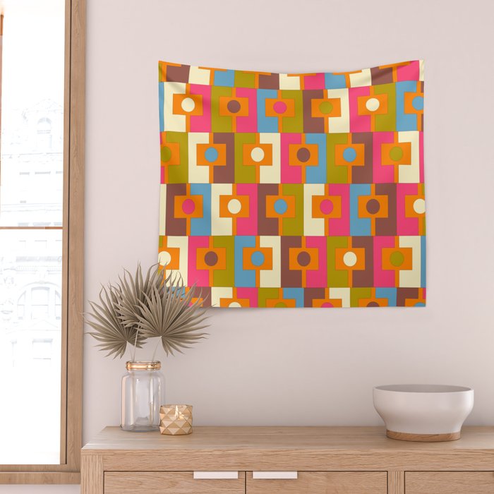 Mid Century Modern Geometric Colorful Eclectic Rektangel Pattern Wall Tapestry Gallery Image 2