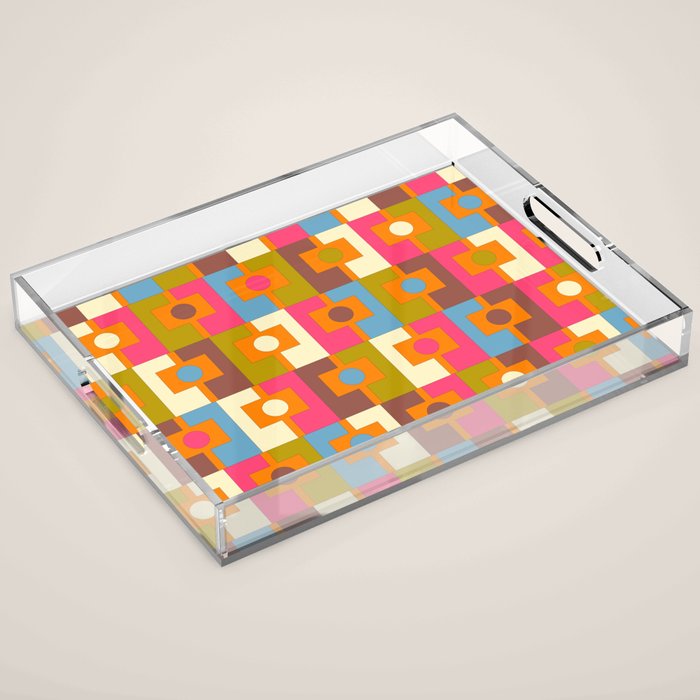 Mid Century Modern Geometric Colorful Eclectic Rektangel Pattern Acrylic Tray Gallery Image 1