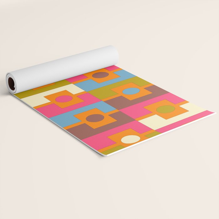 Mid Century Modern Geometric Colorful Eclectic Rektangel Pattern Yoga Mat Gallery Image 2
