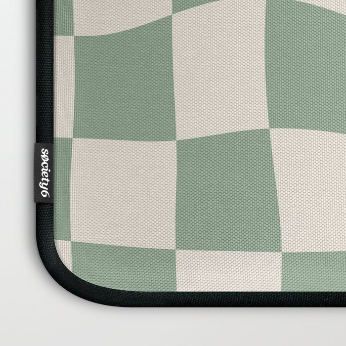 Sage Green Wavy Checkered Pattern Laptop Sleeve Gallery Image 3