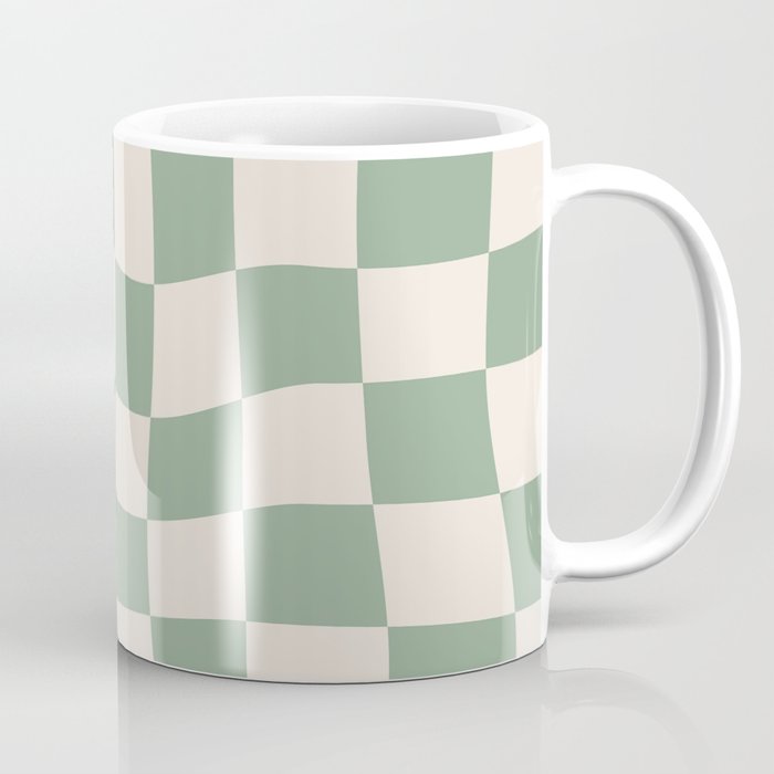Sage Green Wavy Checkered Pattern Coffee Mug Gallery Image 1
