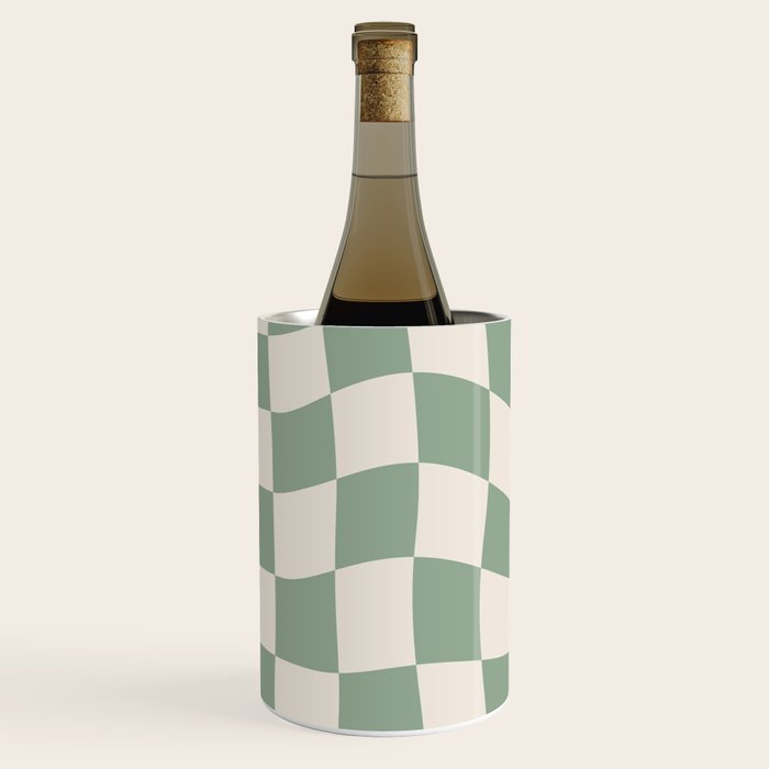 Sage Green Wavy Checkered Pattern Wine Chiller Gallery Image 2