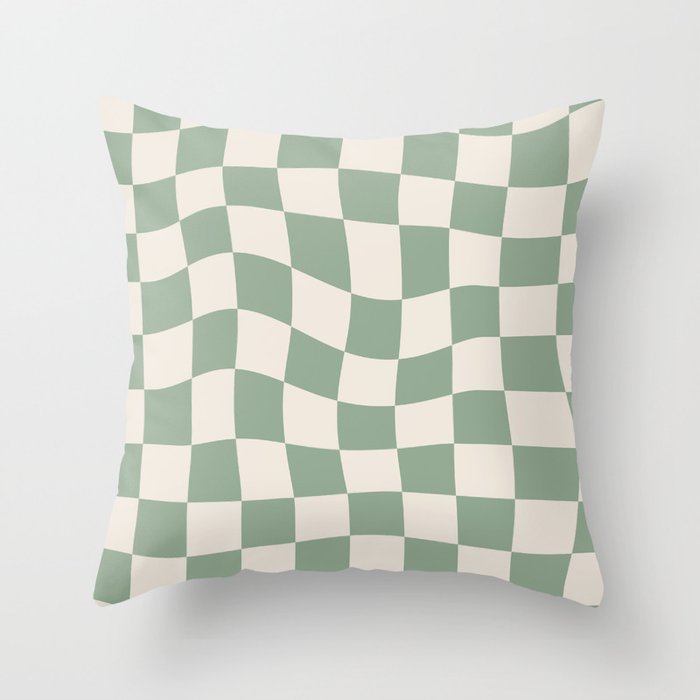 Sage Green Wavy Checkered Pattern Throw Pillow Gallery Image 6
