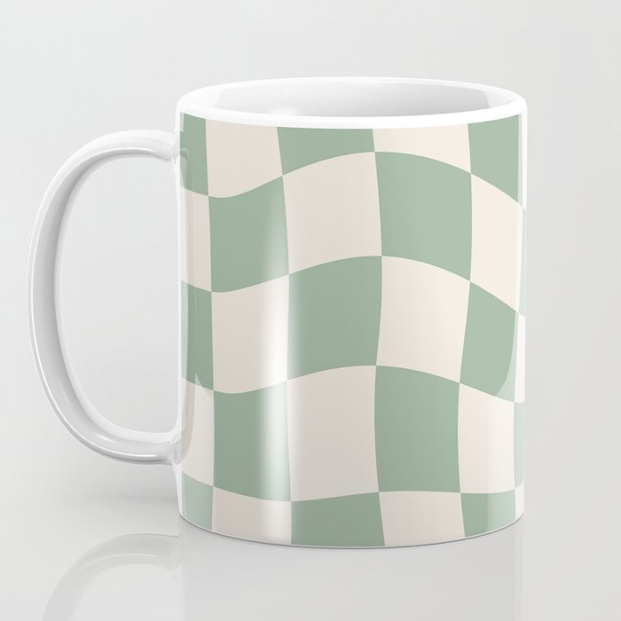 Sage Green Wavy Checkered Pattern Coffee Mug Gallery Image 3