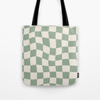 Sage Green Wavy Checkered Pattern Tote Bag Gallery Image 1