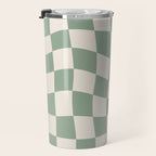 Sage Green Wavy Checkered Pattern Travel Mug Gallery Image 3