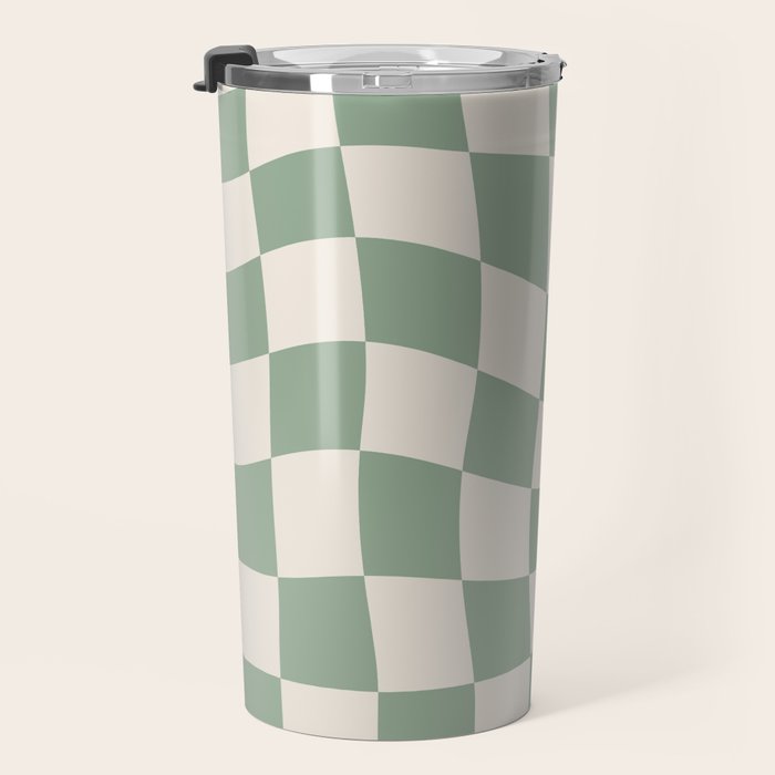Sage Green Wavy Checkered Pattern Travel Mug Gallery Image 3