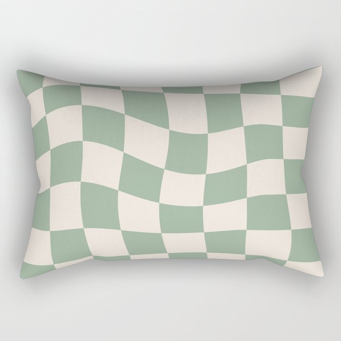 Sage Green Wavy Checkered Pattern Rectangular Pillow Gallery Image 1