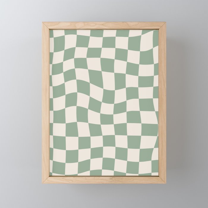 Sage Green Wavy Checkered Pattern Mini Art Print Gallery Image 1