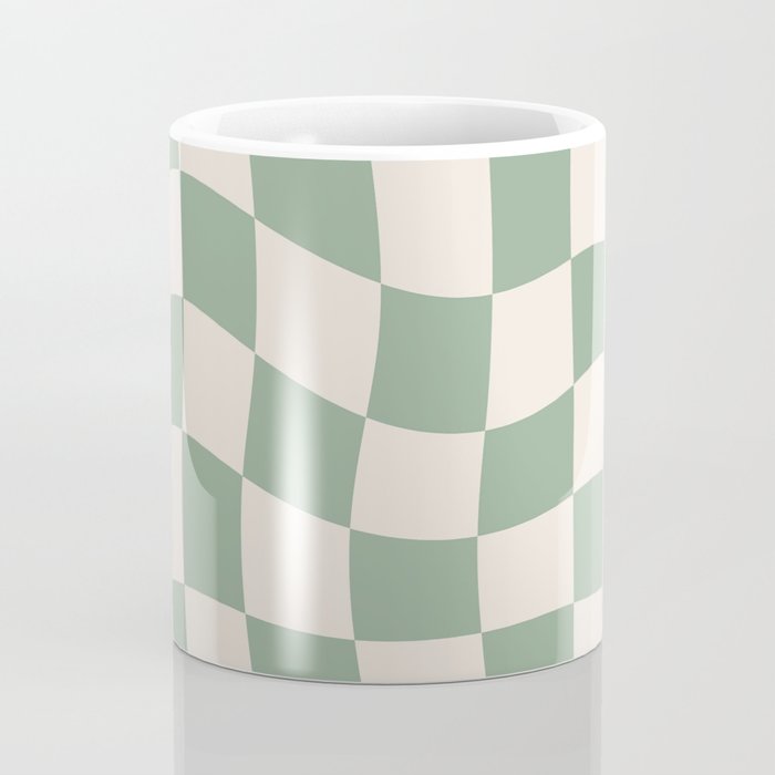 Sage Green Wavy Checkered Pattern Coffee Mug Gallery Image 4