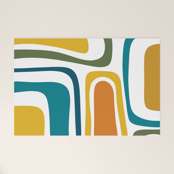 Palm Springs Midcentury Modern Abstract in Moroccan Teal, Orange, Mustard, Olive, and White Welcome Mat Gallery Image 1