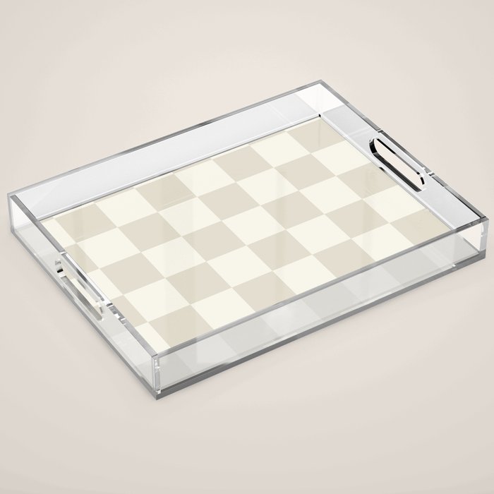 Checkerboard Check Checkered Pattern in Mushroom Beige and Cream Acrylic Tray Gallery Image 1