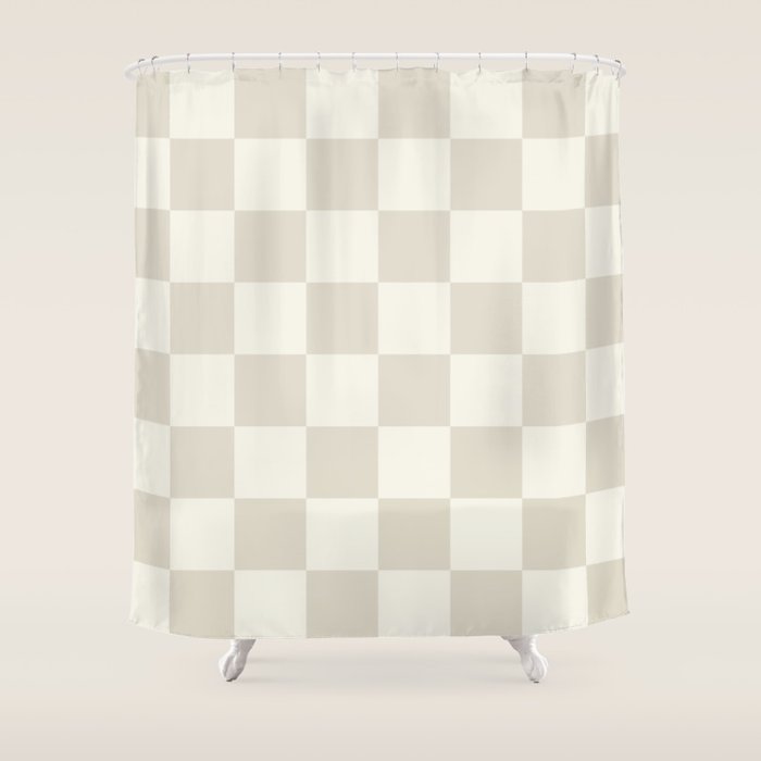 Checkerboard Check Checkered Pattern in Mushroom Beige and Cream Shower Curtain Gallery Image 1