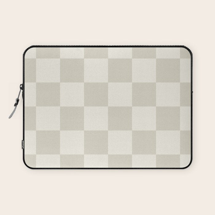 Checkerboard Check Checkered Pattern in Mushroom Beige and Cream Laptop Sleeve Gallery Image 1