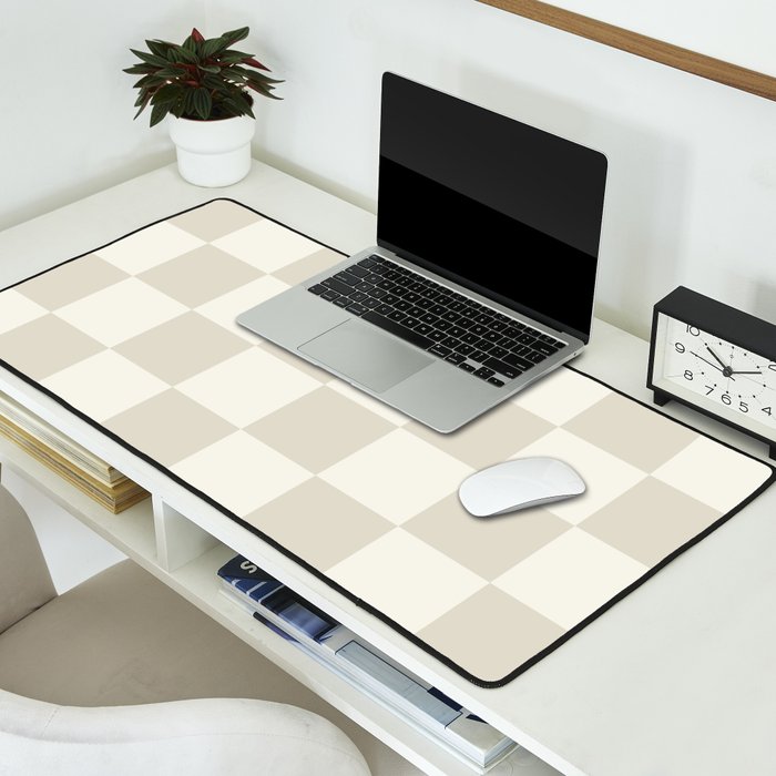 Checkerboard Check Checkered Pattern in Mushroom Beige and Cream Desk Mat Gallery Image 2