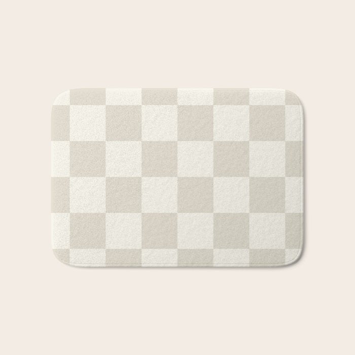 Checkerboard Check Checkered Pattern in Mushroom Beige and Cream Bath Mat Gallery Image 1