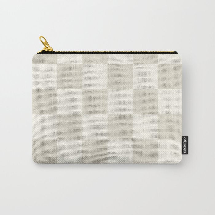 Checkerboard Check Checkered Pattern in Mushroom Beige and Cream Carry All Pouch Gallery Image 1