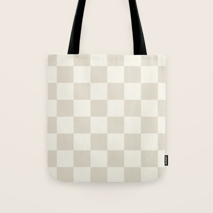 Checkerboard Check Checkered Pattern in Mushroom Beige and Cream Tote Bag Gallery Image 1