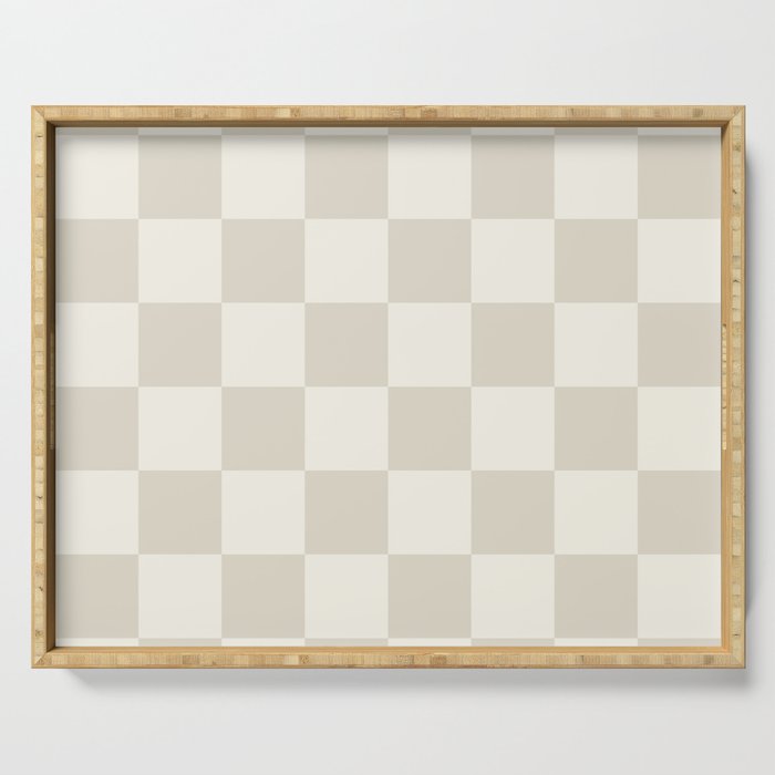 Checkerboard Check Checkered Pattern in Mushroom Beige and Cream Serving Tray Gallery Image 1
